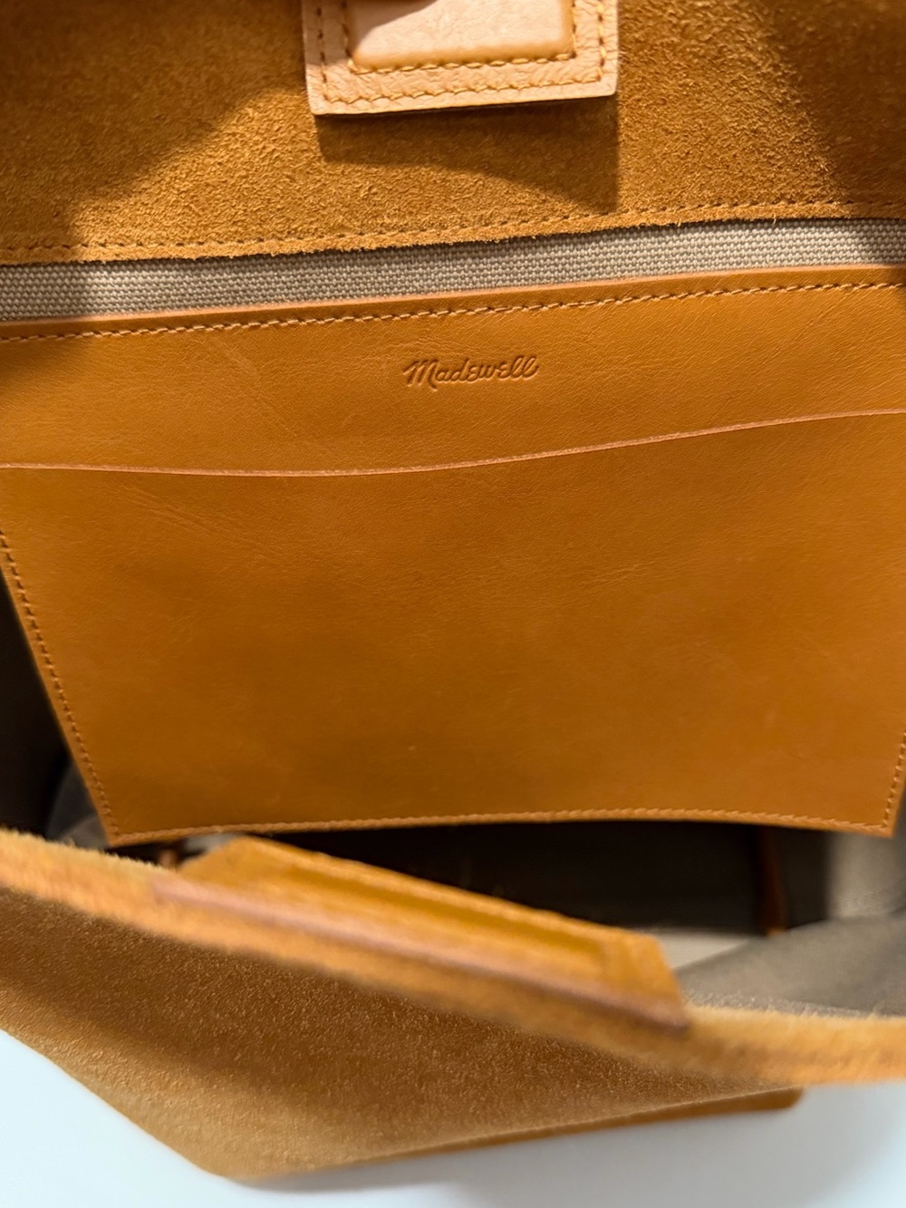 NEW Madewell The Essential Bucket Tote in Dark caramel suede NM988 $198 work bag - Picture 16 of 17